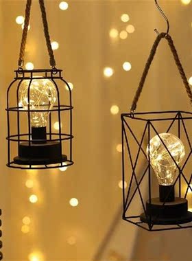 Nordic Iron Lantern Table Night Light Bedside Reading Table