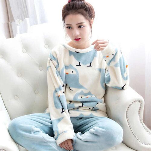 Winter Pajamas Women Korean Sleepwear Cute Cartoon Flannel