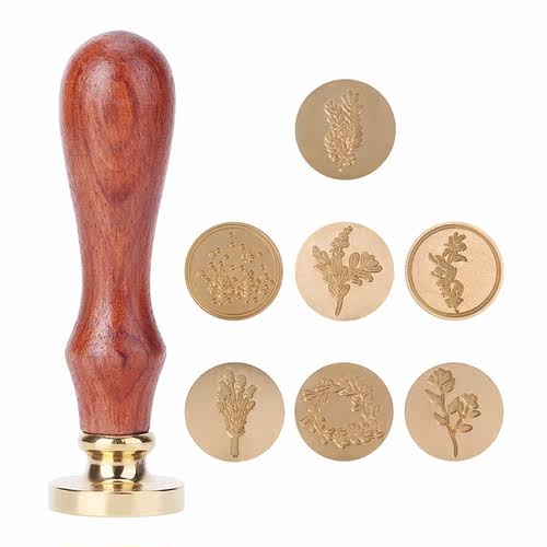 Retro Wax Seal Plant Pattern Sealing Wax Stamp Wood Handle E