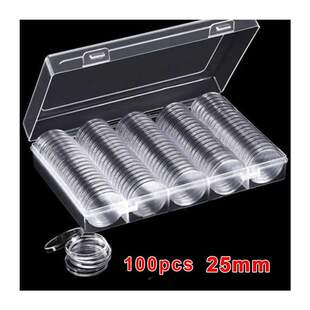 100Pcs/Box Coin Box Clear 25mm Round Boxed Holder Plastic St