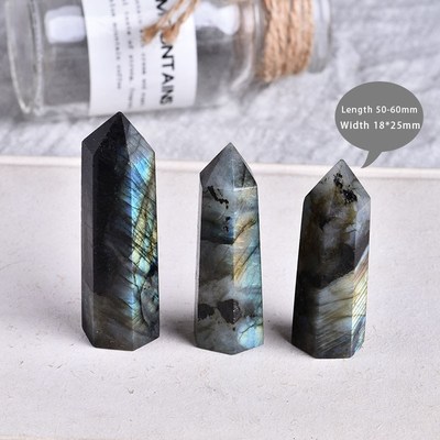1PC Natural Crystal Labradorite Hexagonal Column Crystal Poi