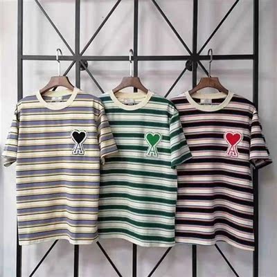 2022 Short Sleeve Stripe T-shirt Love Patch Embroidery O-nec
