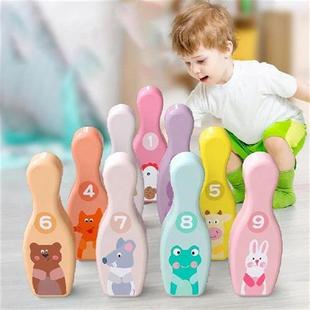 Colorful Wooden Bowling Balls Pins Set for Kids Toy 9