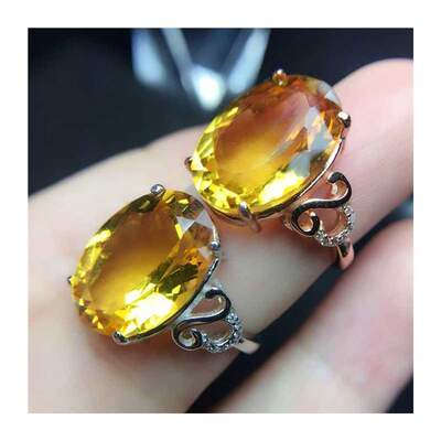 Real 925 Sterling Silver High-quality Citrine Large Elliptic