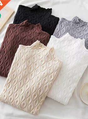 Casual Mock Neck Knitted Women Sweater Winter Faion Korean