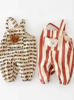 MILANCEL Winter Baby Rompers Striped Baby Overall Bear Doll