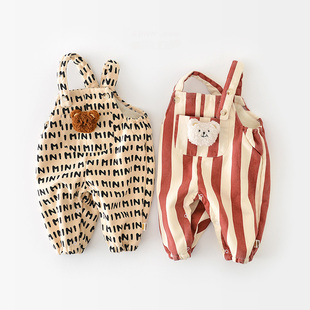 MILANCEL Winter Baby Rompers Striped Baby Overall Bear Doll