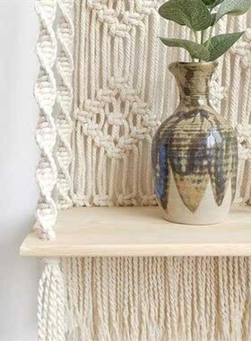 Bohemian Hand-Woven Macrame Wall Hanging Rope Shelf Indoor P