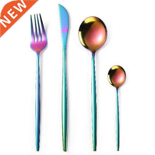 4pcs Gold Dinnerware Set Stainless Steel Black Dinnerware