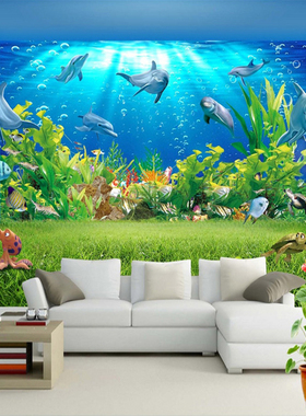 Custom 3D Wall Murals Wallpaper Underwater World Dolphin