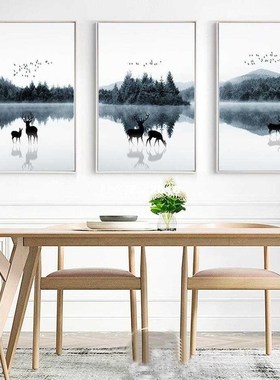 Deer Landscape Canvas Painting Nordic Scandinavia Poster and