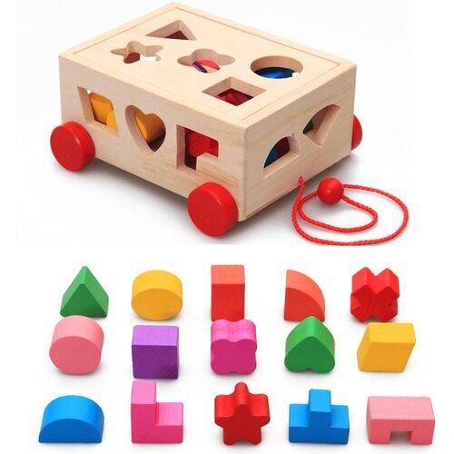 Kids Shape Sorter Toy Wooden Pull Along Car Shape Sorter Ma