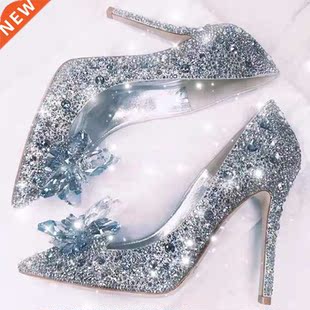 2022 Newest Cinderella Shoes Rhinestone High Heels Women Pu