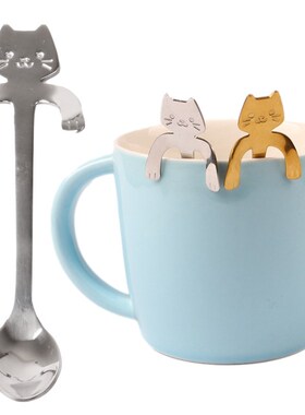 Stainless Steel Spoons Lovely Cat Hanging Coffee Cup Spoon I