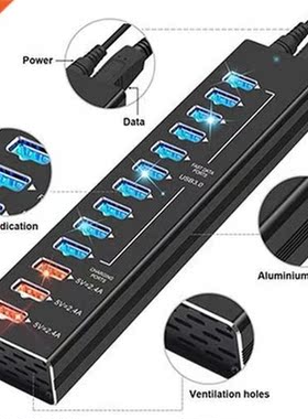 USB Hub Charger 3.0 USB C Hub 13 Ports High Speed USB Splitt