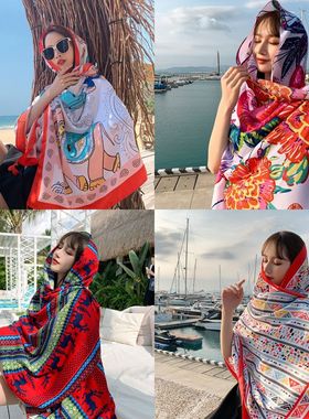 Women's Cotton hemp scarf silk scarf sunscreen beach