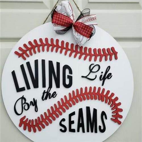Living Life By The Seams Door Hanger Sign Hanging Holiday