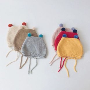 Small Pompom Hat for Baby Autumn Winter Kids Knit Hats Cute