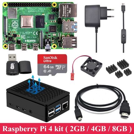 2GB 4GB 8GB RAM Raspberry Pi 4 with ABS Case Power Supply Al