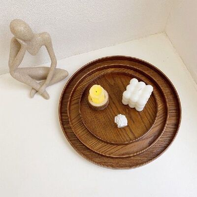 Round Wooden tray Kitchen Storage Trays Desktop Storage