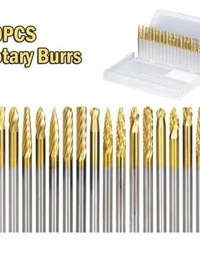 20Pcs Titanium Coated Rotary Burr Bits Set Tungsten Carbide