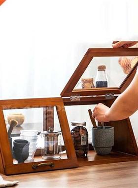 Solid Wood Glass Sideboard Kitchen Countertop Cupboard Slidi