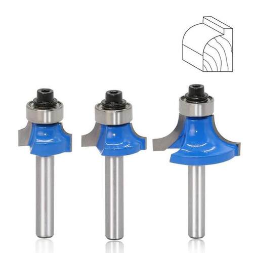 3Pcs/Set 6.35MM 1/4 Shank Two Flute Carbide Corner Round-Ov