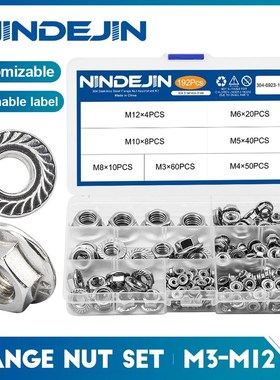 192pcs Hexagon Flange Nuts Assortment Kit M3 M4 M5 M6 M8 M10