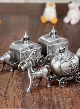 Creative carriage shape baby tooth hair storage box metal