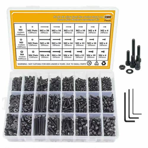 1200pcs/set Carbon steel Threaded Hex Screw Bolts and Nuts M