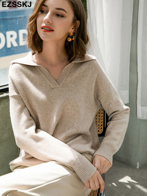 collar Autumn Winter Sweater pullovers Women 2021 loose thic