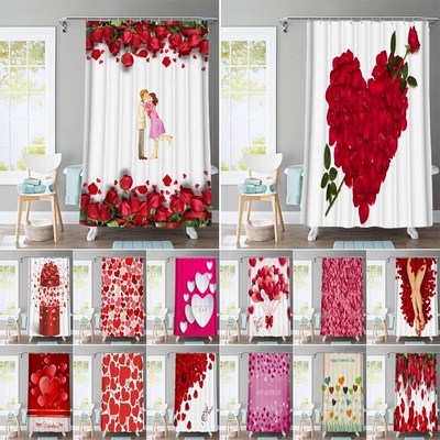 Bath Curtains Rose-Petal Fabric Waterproof Valentine's-D