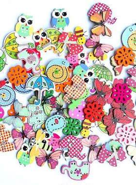 50pcs/lot 2 Hole Vintage Mixed Painting Wooden Buttons For C