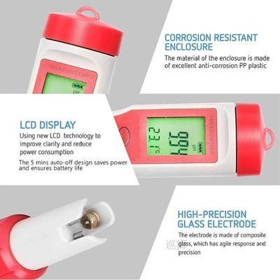 4 in 1 PH/EC/TDS/Temp Meter High Accuracy 0.01 LCD Digital P