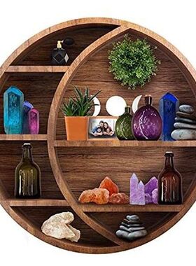 Moon Wooden Display Shelf For Crystals Wall Mounted Crystal