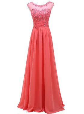 A Line Chiffon Boat Neck Beading Applique Elegant Bridesmaid