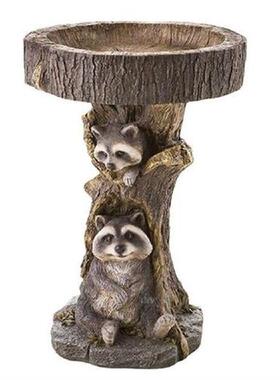 Resin Raccoon Birdbath Animal Statue Outdoor Bird Feeder