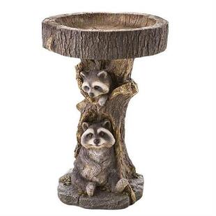 Resin Raccoon Birdbath Animal Statue Outdoor Bird Feeder
