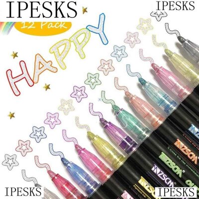 12 Colors Metallic Marker Outline Pen Glitter Colorful DIY A