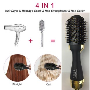 Comb Brush Hair-Dryer Iron Rotating-Roller Step 2-In-1 Negat