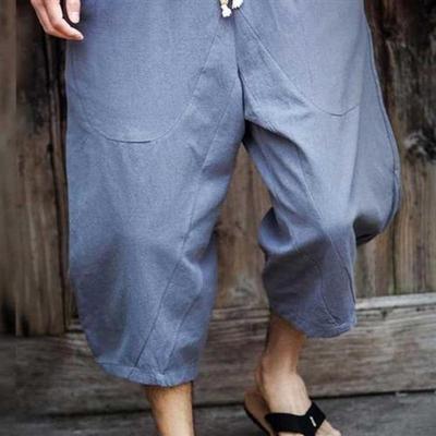 Male Cotton Linen Elastic Waist Jogging Pants Summer New Sol