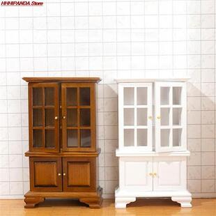 Wood 1/12 Scale Dollhouse Furniture Glass Cabinet Model