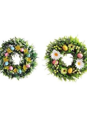 Easter Wreath for front Door Decorated with Artificial Eggs