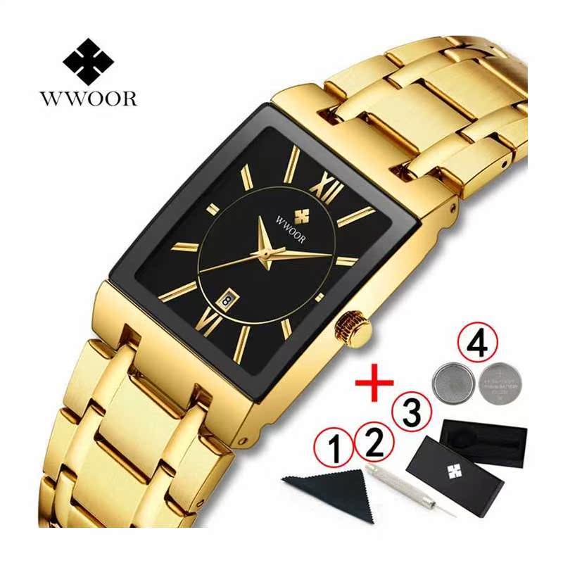 Men Watches Top Brand Luxury WWOOR Gold Black Square Quartz