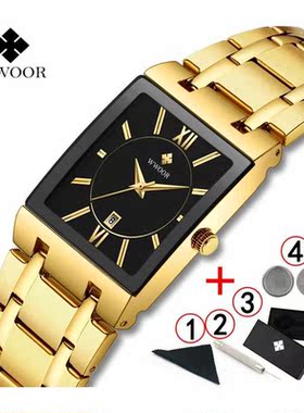 Men Watches Top Brand Luxury WWOOR Gold Black Square Quartz