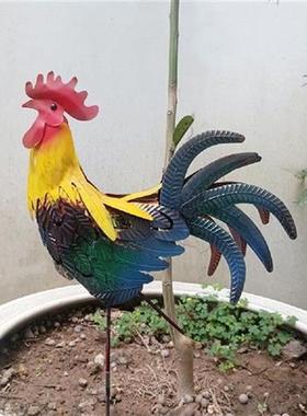 Iron Rooster Statue Garden Ornament Wind Iron Patio
