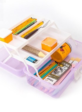 Plastic Three-Layer Storage Box Case Desk Organizer Art Tool