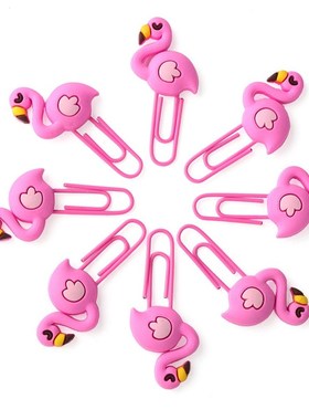 8pcs Pvc Soft Plastic Metal Bookmark Holder Flamingo Paper