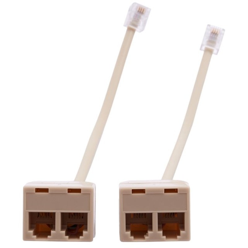 2 Pcs 6P4C RJ11 Male to 2x Female Splitter Tele pone Connect