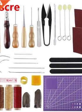 34PCS Versatile Leather Repair Purse Kit With Awl,Waxed Thre